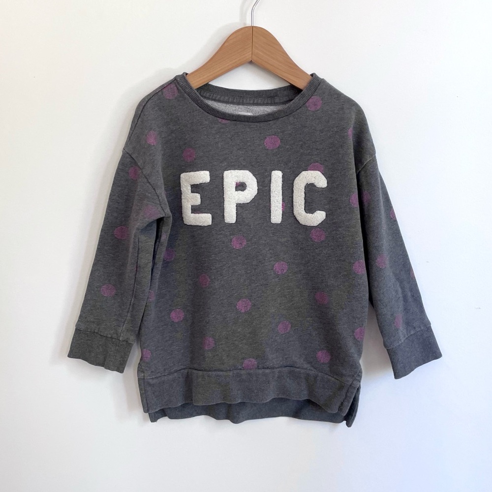 5/$30💥Gap EPIC Flocked Sweatshirt, Grey & Pink Polka Dots, Ribbed Cuffs,